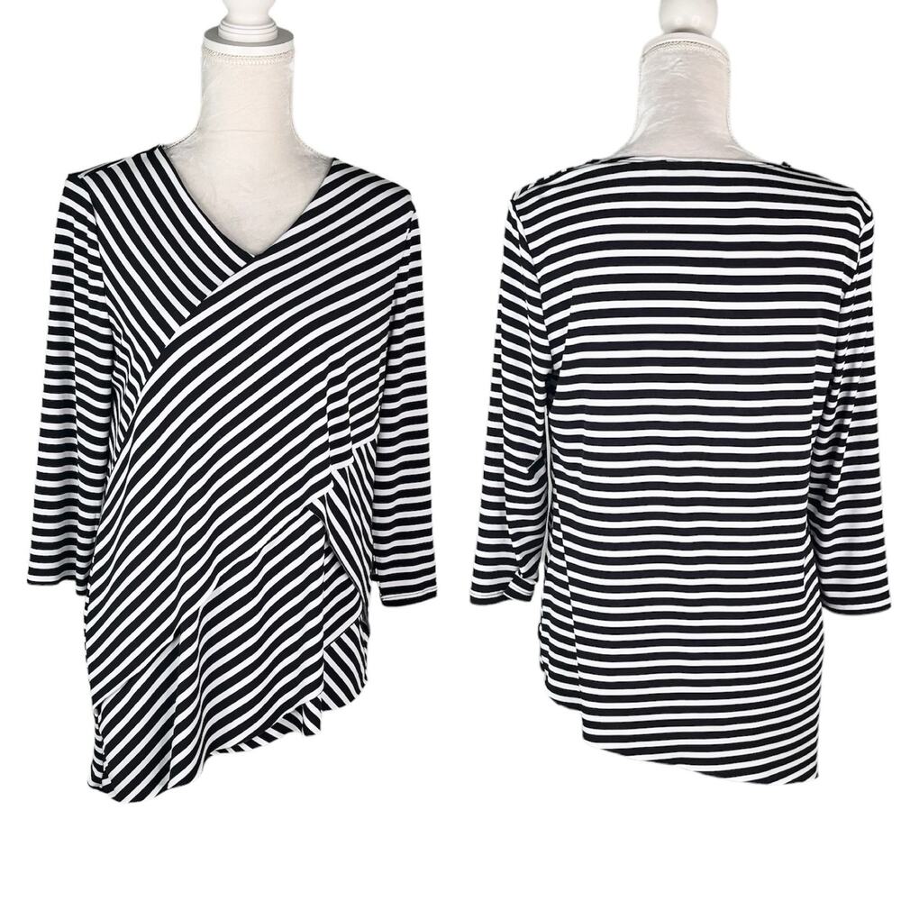 Chico's Travelers Collection Spliced Layered Top Black White 1 S 8-10